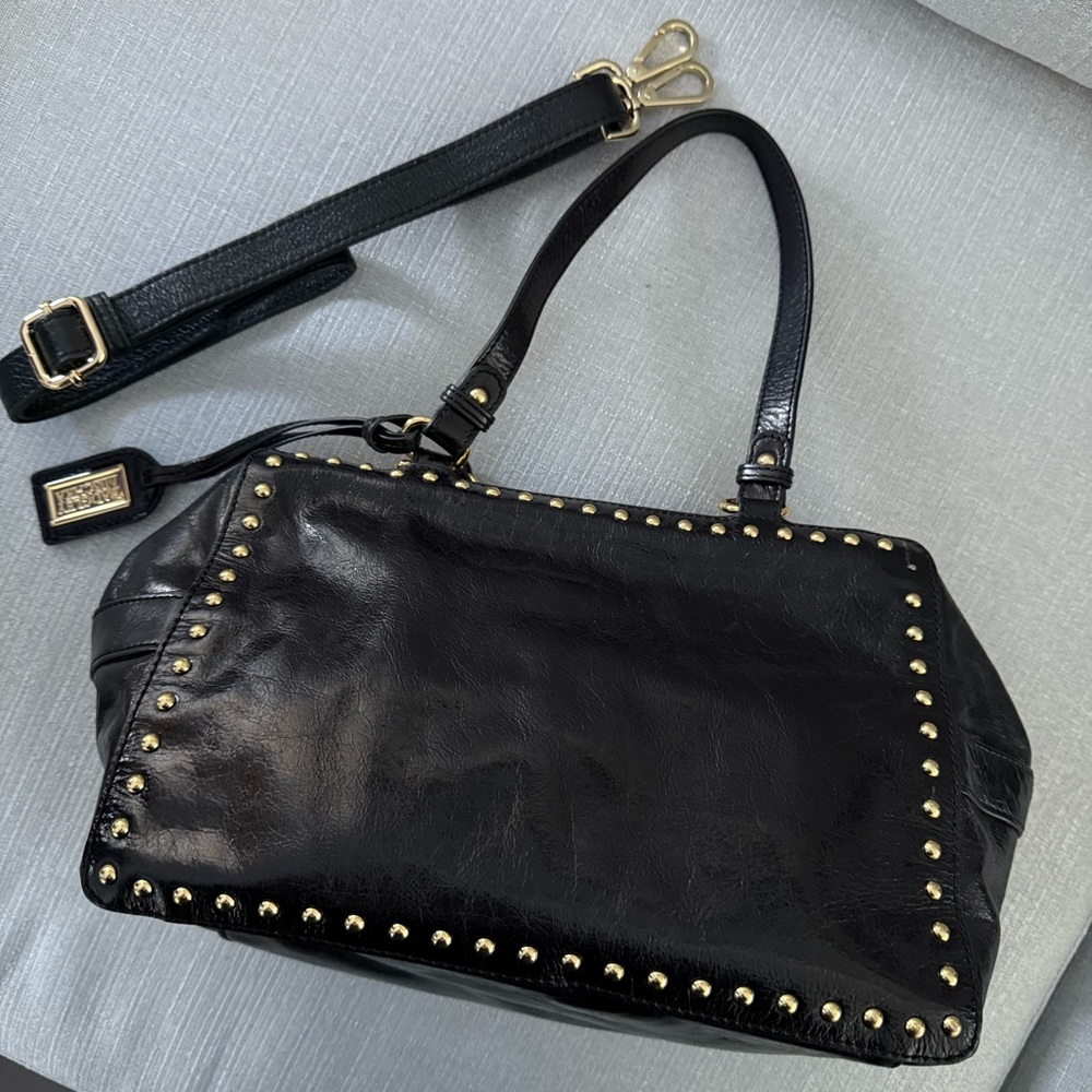 Badgley Mischka Black Leather Studded Shoulder/Crossbody Bag